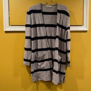 Madewell Kent stripe oversize open cardigan black grey pockets Merino Alpaca